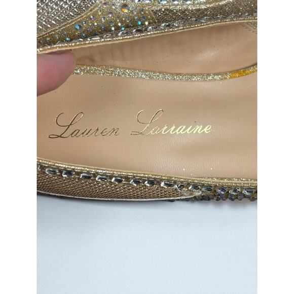 Lauren Lorraine Gold Rhinestone Peep Toe Heels Size 3 NIB Sparkly Formal Shoes - Picture 6 of 9